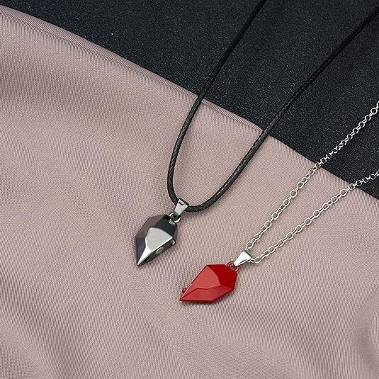 Heart Magnet Necklace Set for Couple – Black w/ Red, Great Gift, Anniversary