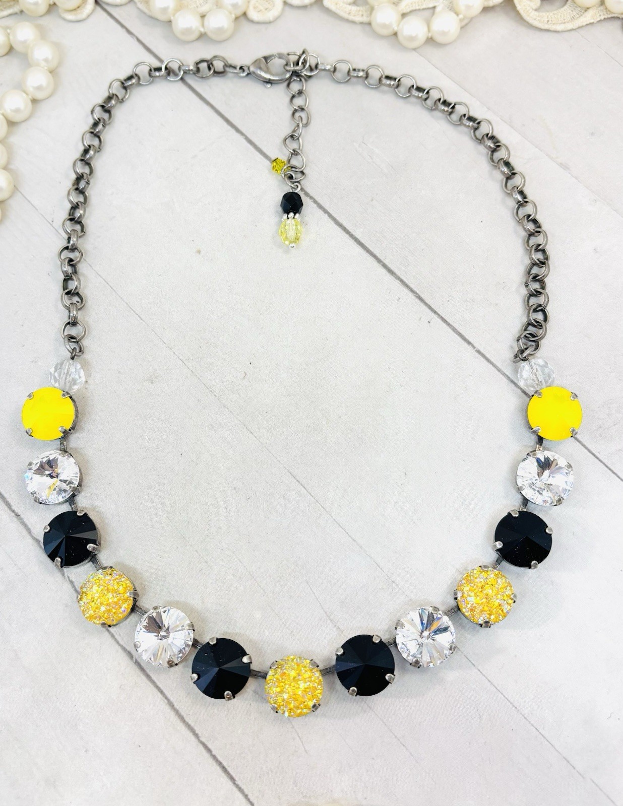 Antique Silver Plated Black And Gold Cup Chain Statement Necklace