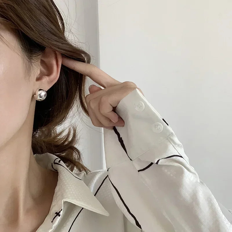 925 Sterling Silver Ball Huggie Earrings Women Minimalist Daily Jewelry