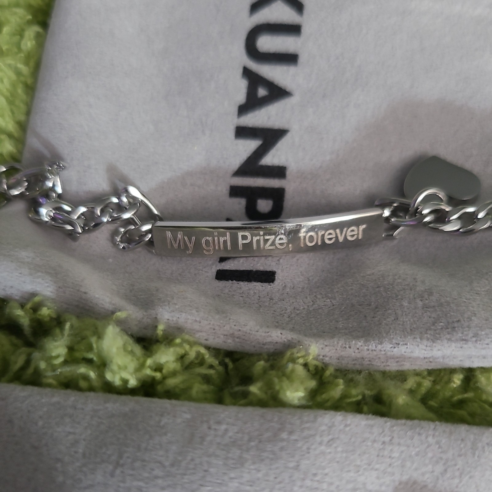 XUANPAI Silver Cuban Link Engraved Chain Stainless Steel Bracelet Set