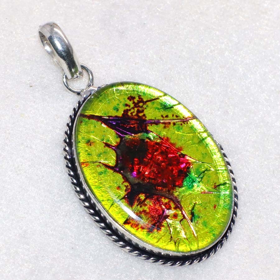 Dichroic Glass 925 Silver Plated Pendant 2″ Independence Day Gifts Trendy JW