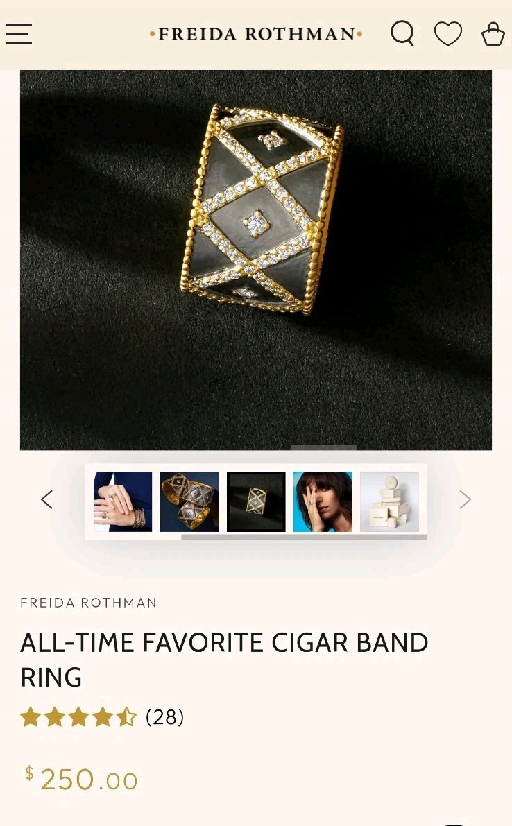 Freida Rothman All-Time Favorite Cigar Band Ring Black Gold Tone CZ Statement R