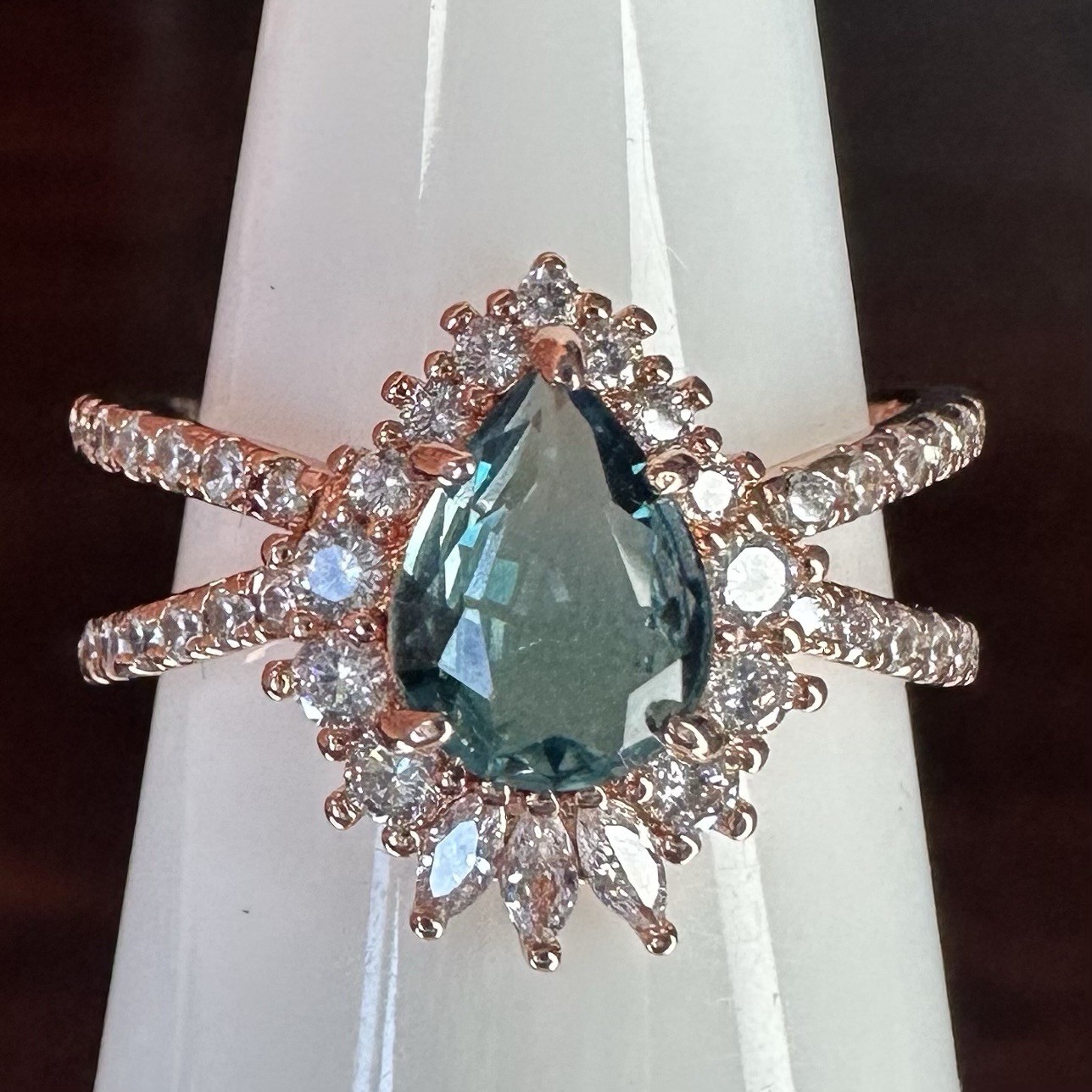 Bomb Party Ring- 3567- Lab Created Bi-Color Alexandrite- Size 7-Rose Gold Plated