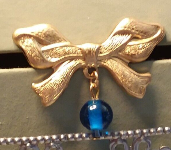 42mm Brass Stamping Ribbon Lapel/Pin Brooch W/10mm Blue Dangle 06-01-2023