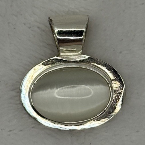 Vintage Roman Signed Silver Tone Oval Charm Pendant White Oval Cabochon Bezel