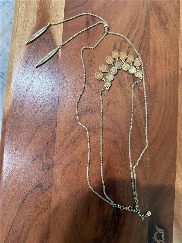 Gold Tone Statement Necklace Coin Disc Dangle Lariat Y Drop Boho Fashion Jewelry