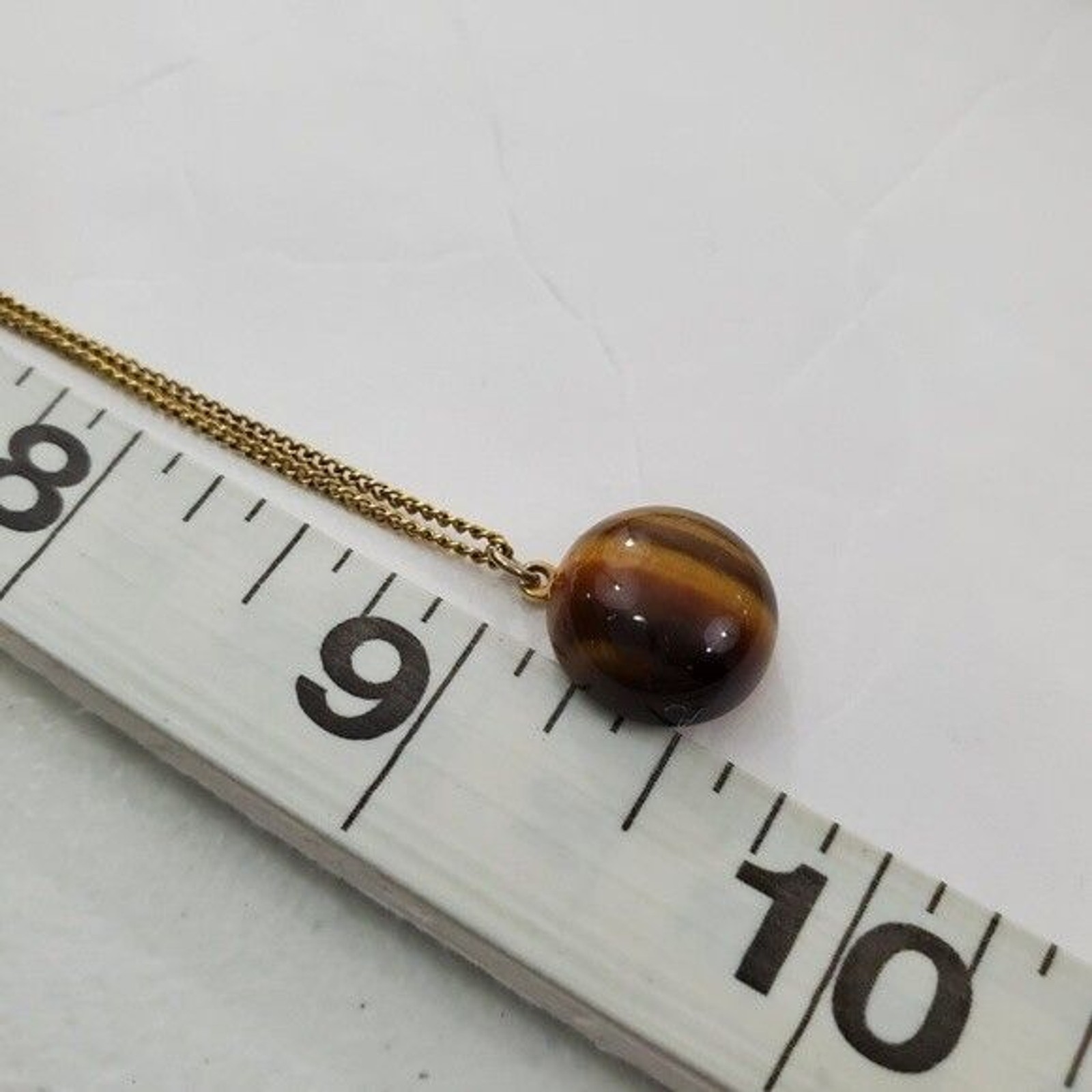 Tigers Eye Pendant 10K Brown Chain Gold Tone Round Dainty NS Nickel Silver