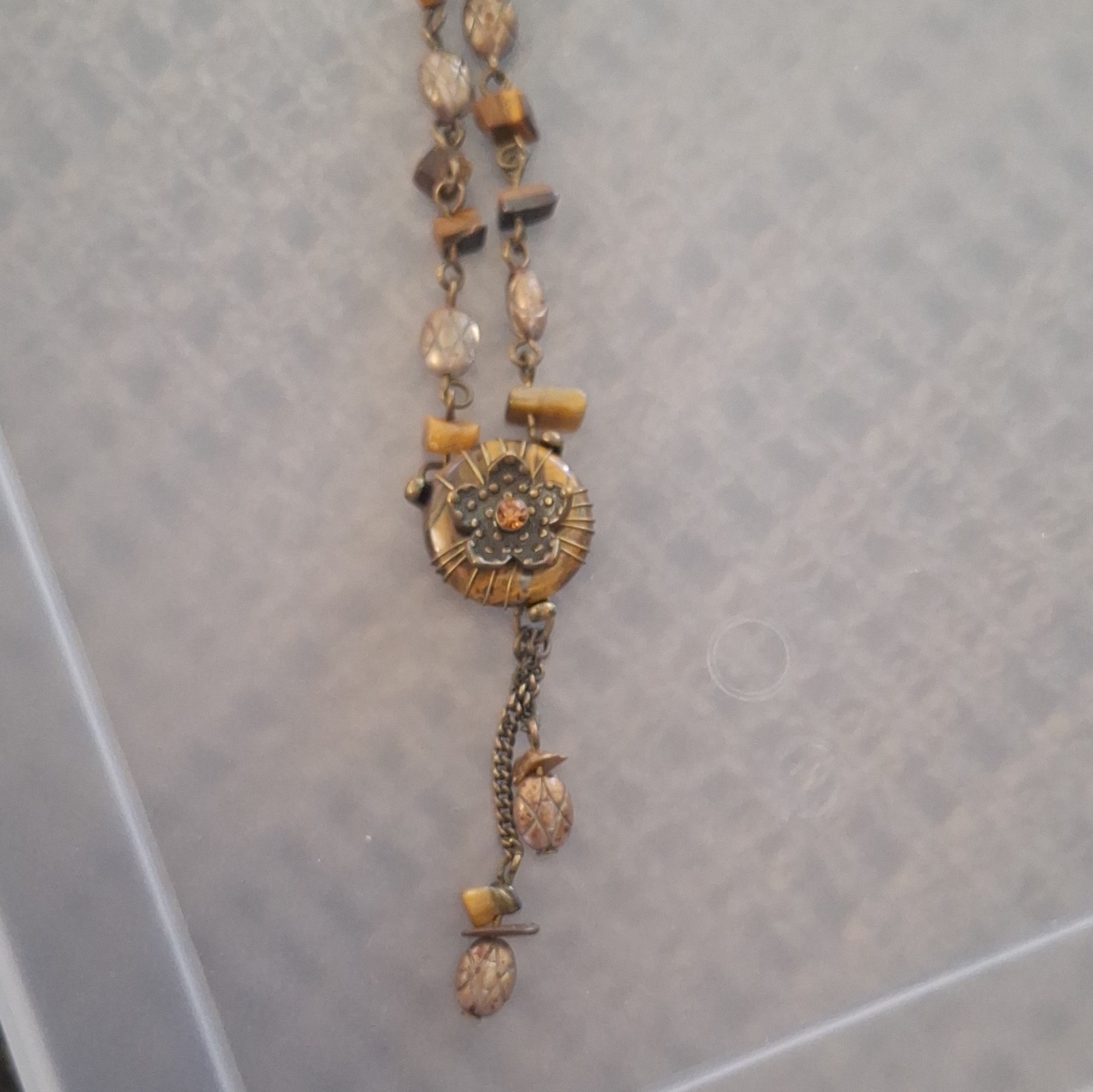 Flower Charm Pendant Y-Drop Cable Chain Necklace Metal Gold/Brown Lobster