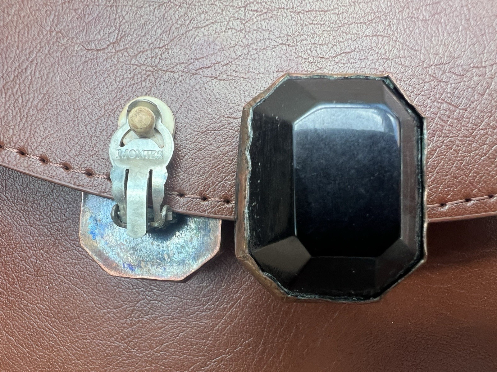Monies Denmark Vintage Black Faceted Clip-On 1980s Danish Avant-Garde