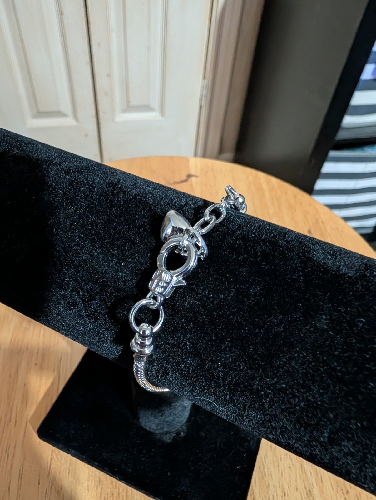 Silver Charm Bracelet with Dangle Lipstick Pendant Beauty Theme