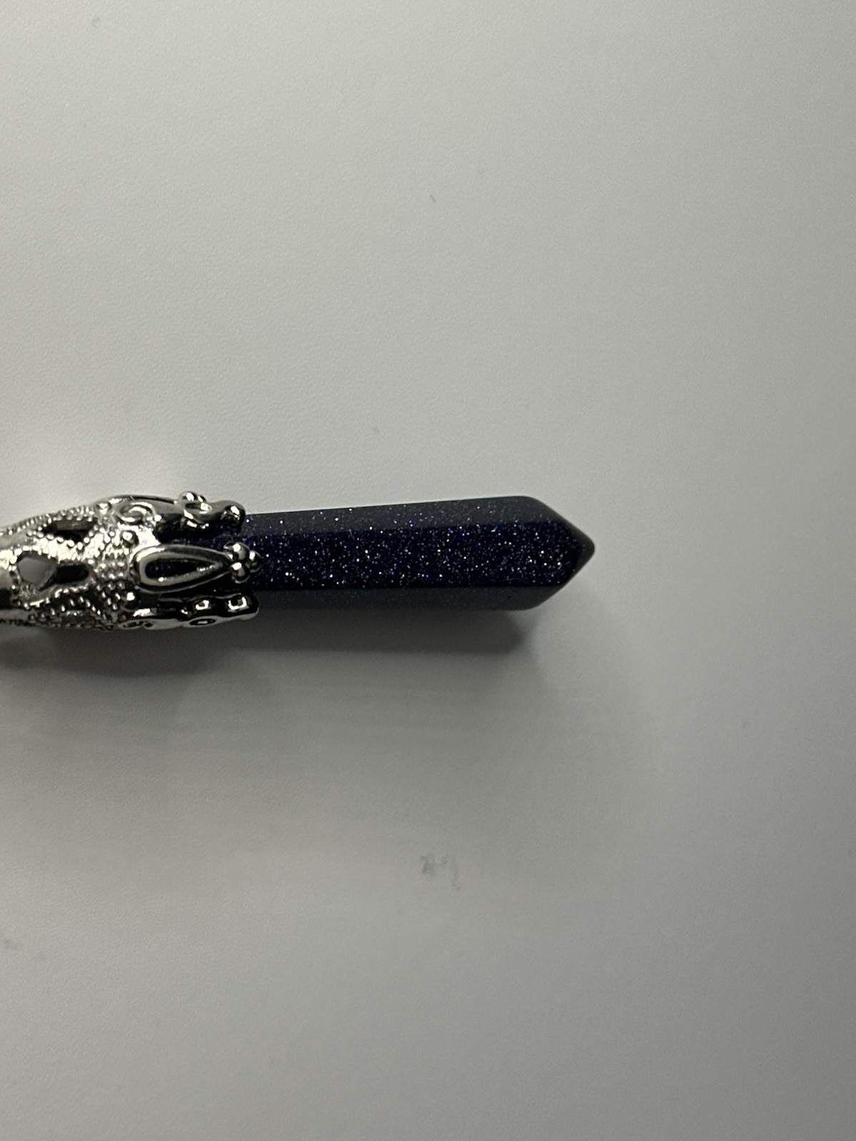 Silver Tone Man-Made Sparkly Blue Sandstone “Stone of Ambition” Romance Pendant
