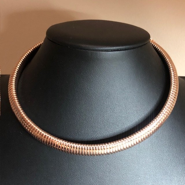 B4344 Amrita Singh 1/2″ wide Ribbed Collar Choker Necklace Rose Gold Tone 14-18″