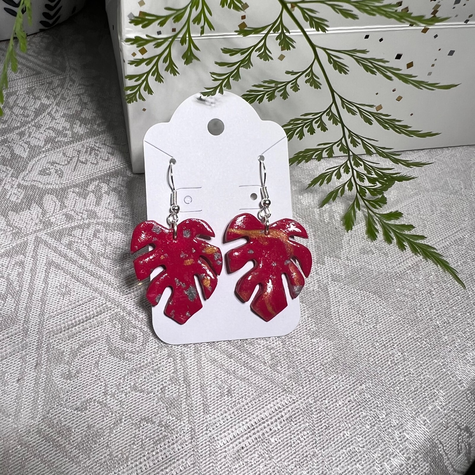 MONSTERA CLAY EARRINGS HANDMADE, GLAZED GREAT GIFT IDEA (SELECT FROM PHOTOS) #2