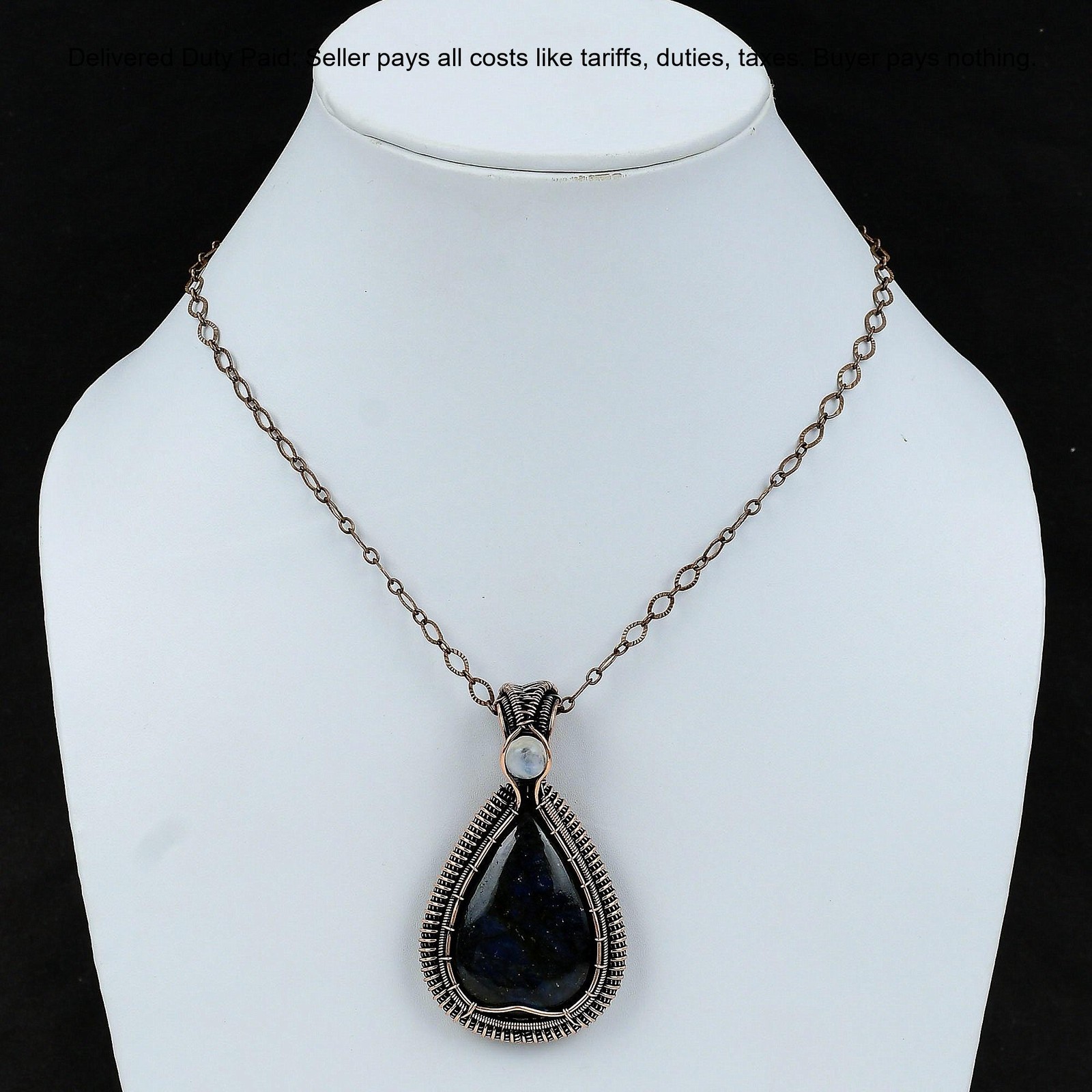 Copper Natural Labradorite Rainbow Moonstone Wire Wrapped Boho Pendant Jewelry