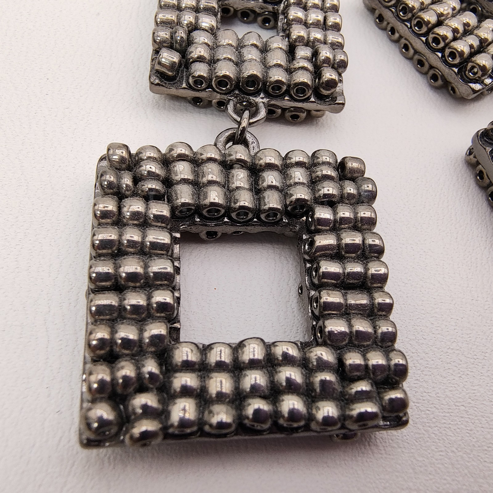 Geometric Maximalist Dangle Statement Earrings Gunmetal Beaded Industrial Chic