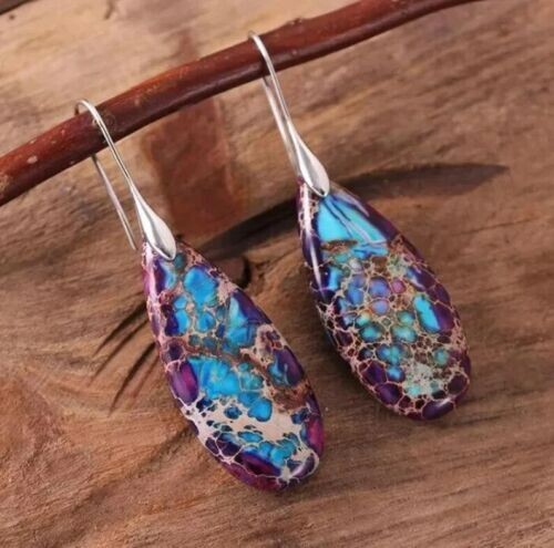 Purple Sea Sediment Jasper Dangle Earrings Natural Stone Teardrop Earrings