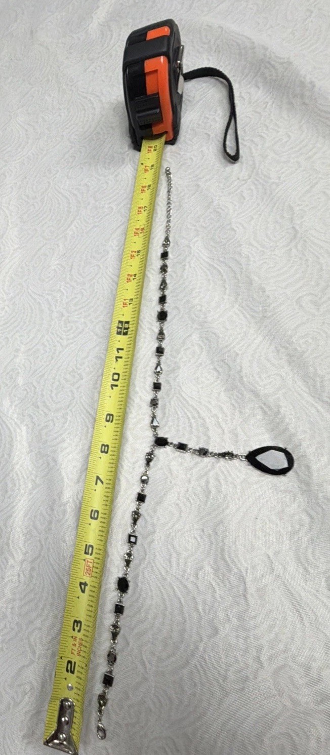 Vintage Y-Lariat Alternating Faceted Crystals Drop Black Onyx Pendant Necklace