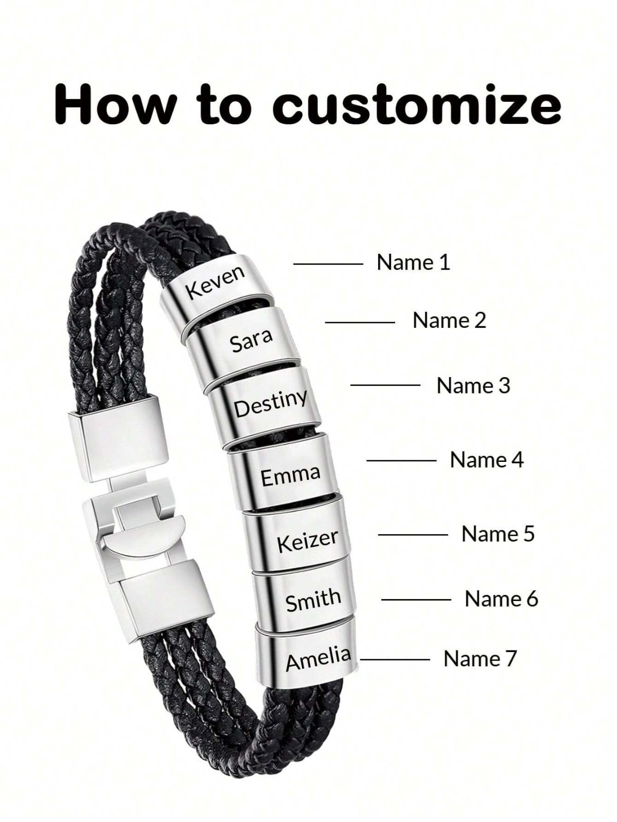 Personalised Men Leather Bracelet Custom Beads Family Name Christmas Gift Dad US