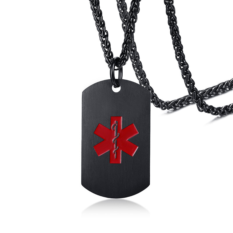 Custom Men Women Medical Alert Necklace Stainless Steel Dog Tag Free Engraving