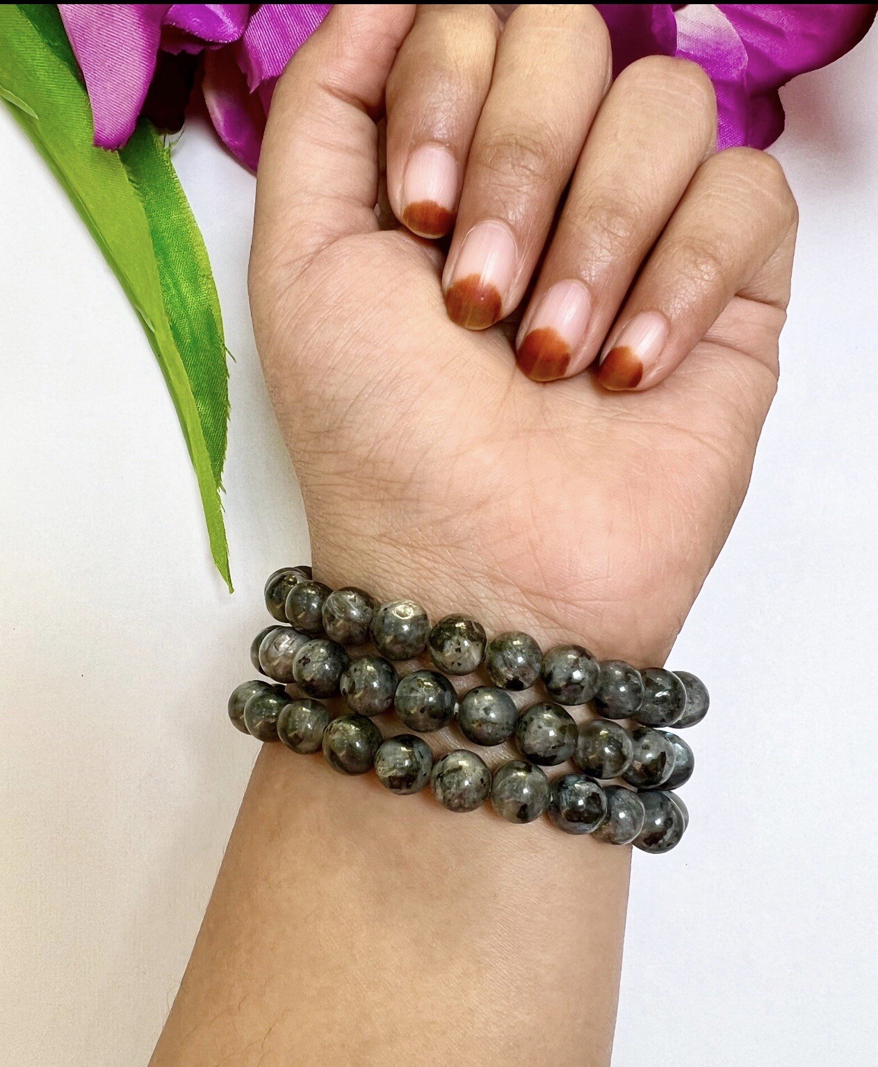 AAA Quality Natural Larvikite Stone Round Beaded Bracelet For Men and Women