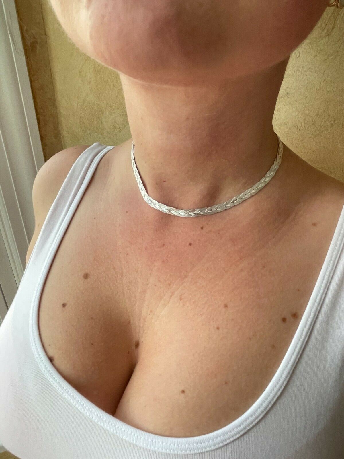 Ladies Solid 925 Sterling Silver Braided Herringbone Chain Necklace 6mm 14″-22″