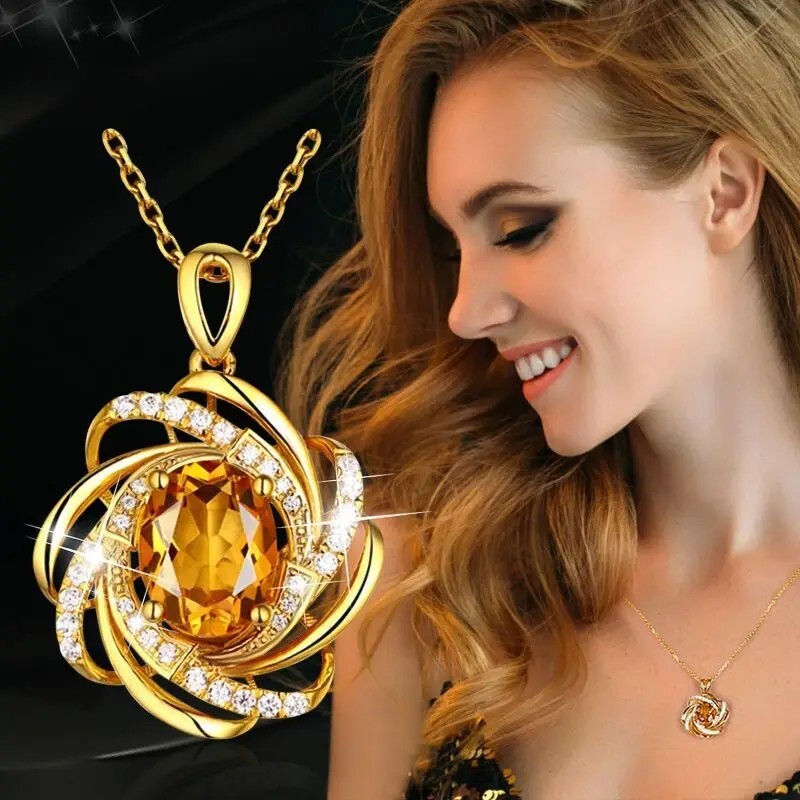 Rhinestone Decor Sunflower Pendant Necklace Jewelry Women Girls Fashion Gift New