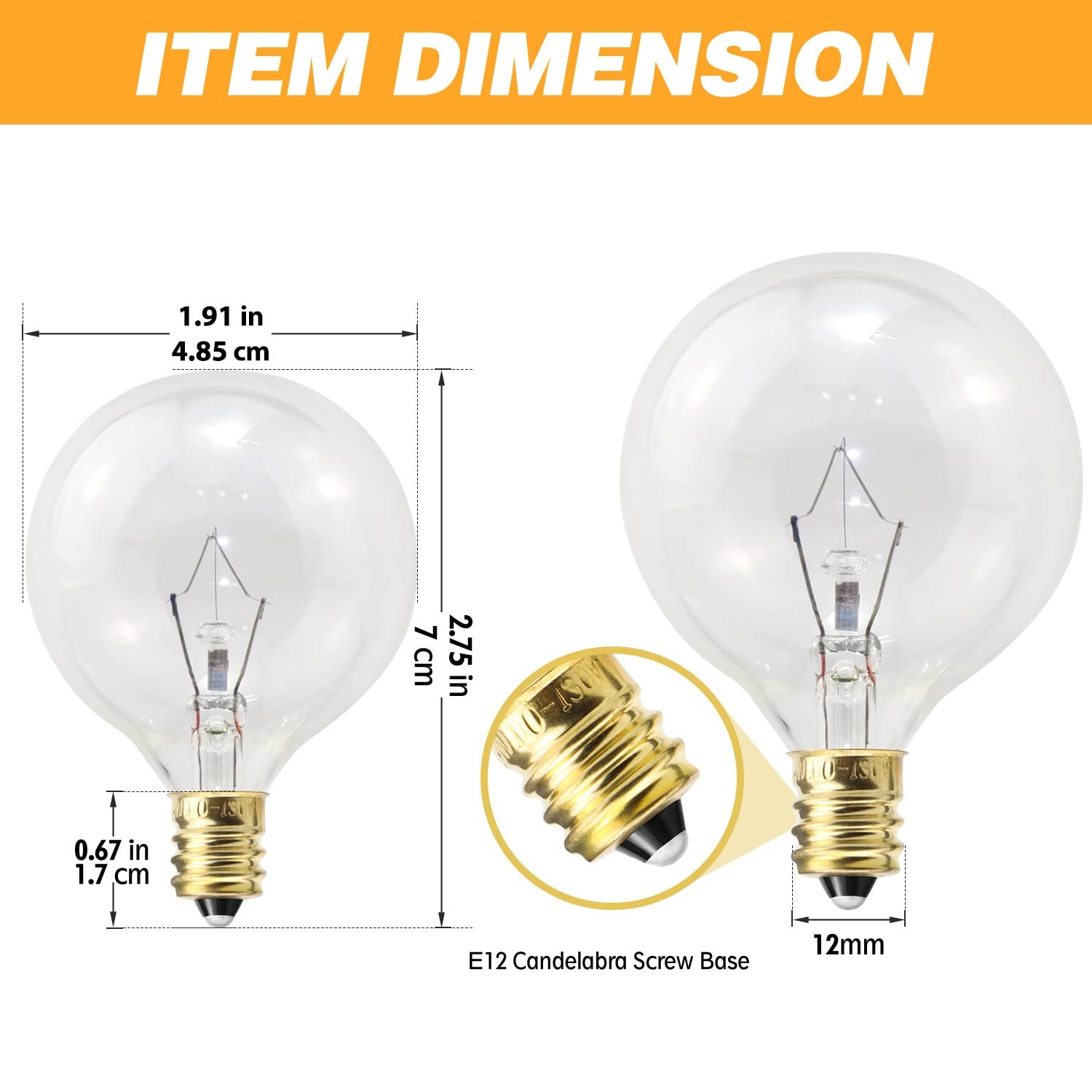 ETwinCoo Wax Warmer Light Bulbs, G50 25 Watt for 6 Count (Pack of 1), Clear