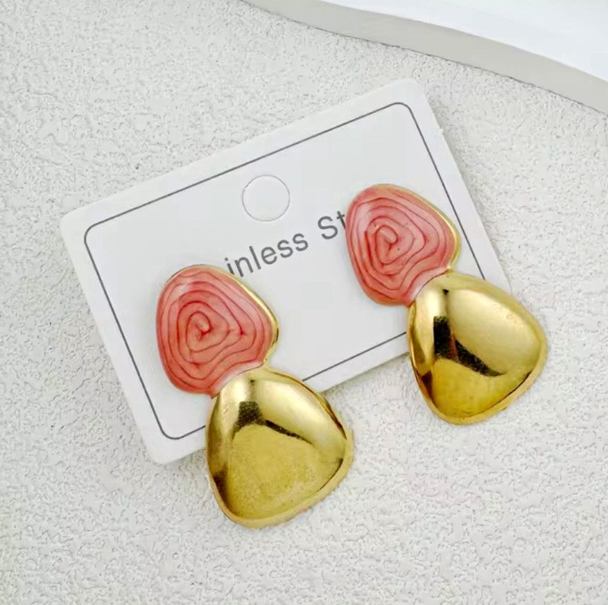 Stainless Steel Stud & Drop Earrings, Gold/Pink Abstract Swirl, Butterfly