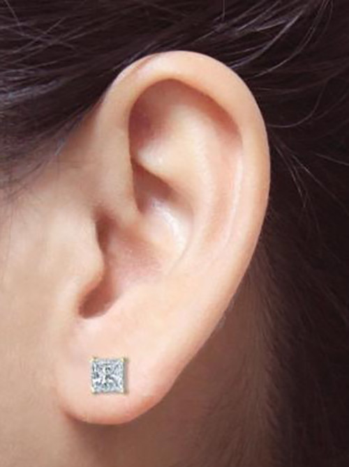 1/2Ct Princess Cut Simulated Diamond Stud Earrings 14K Yellow Gold Plated Silver