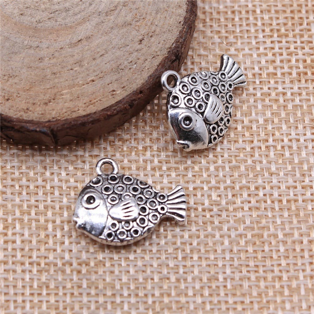 6 or 15PCS Antique Silver Tone 3D FISH Charm Pendant, Lake, River, Ocean, Fishi