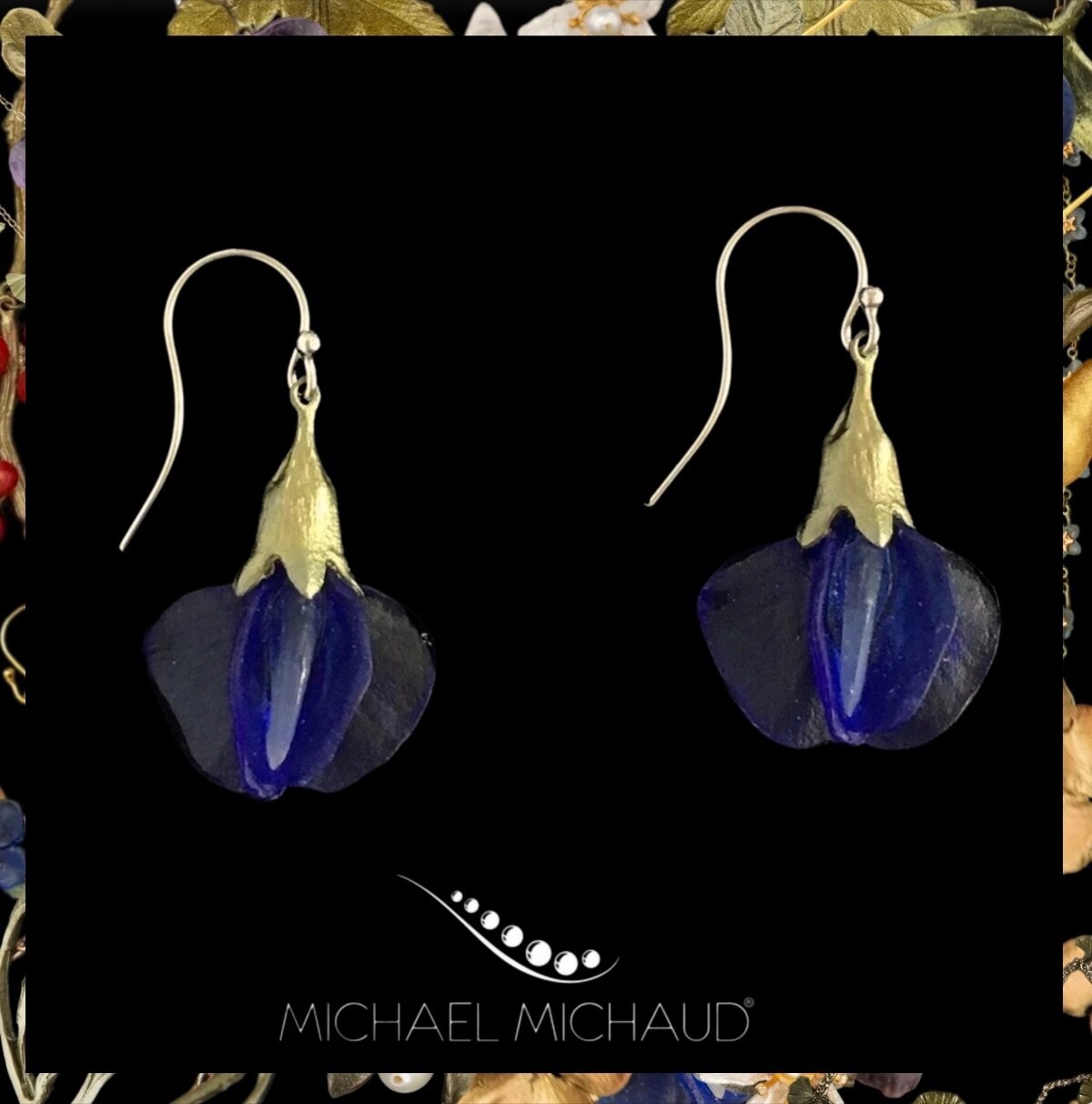Michael Michaud False Indigo Earrings Drop Handcast Botanical Jewelry Nature Gif