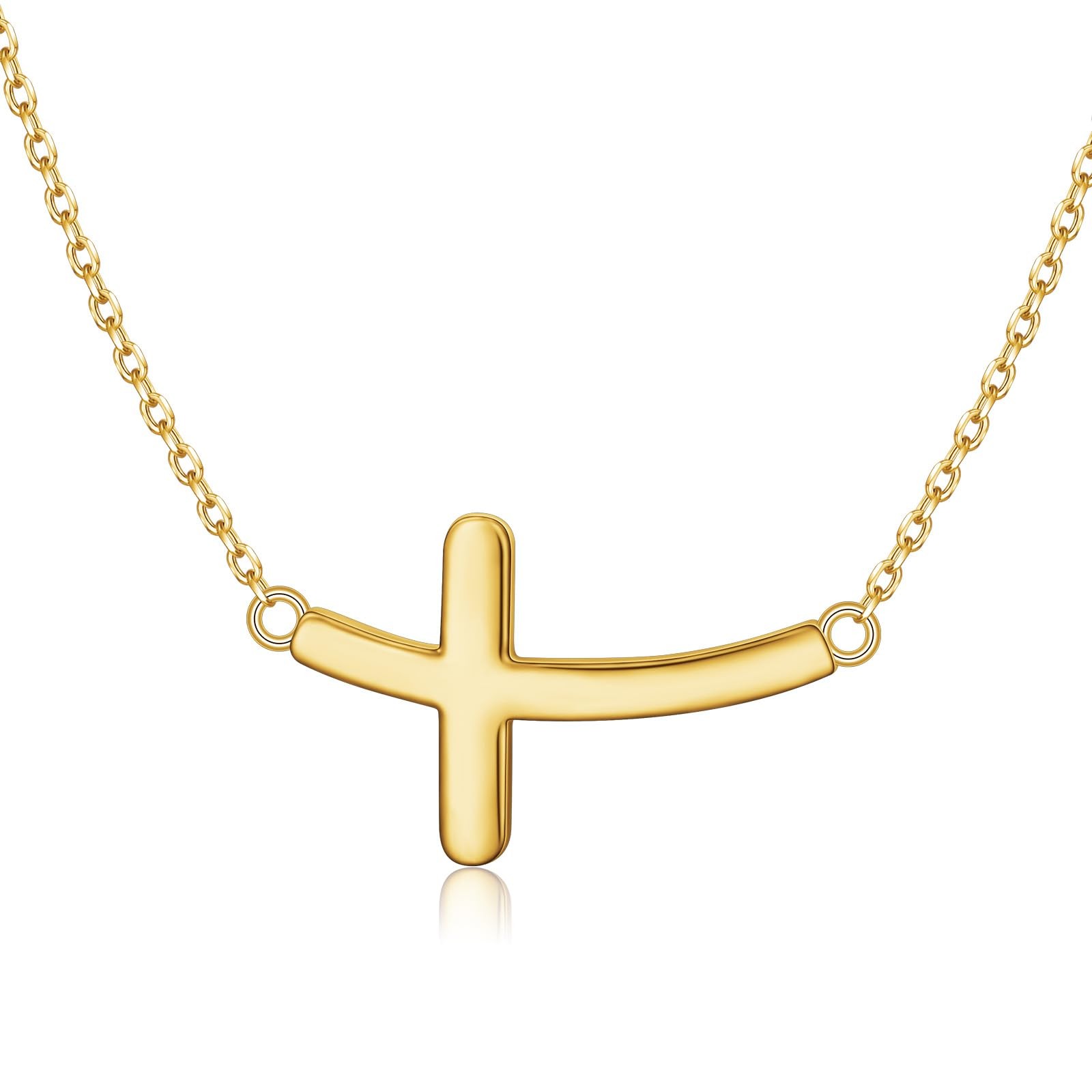 925 Sterling Silver Concise Sideways Cross Pendant Necklace Choker for Women …