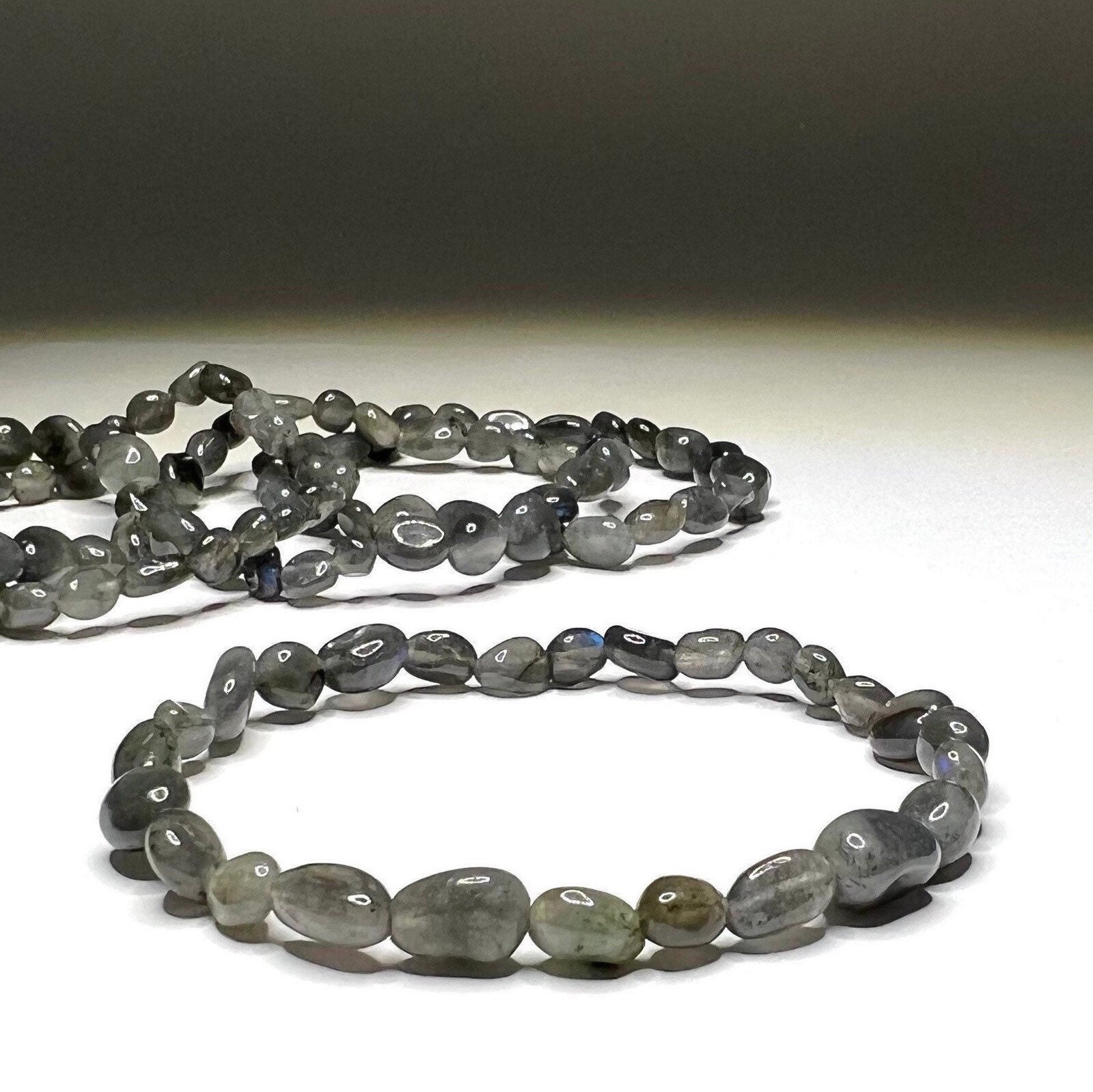 Labradorite Crystal Bracelet: Tumbled Gemstone Stretch Bracelet