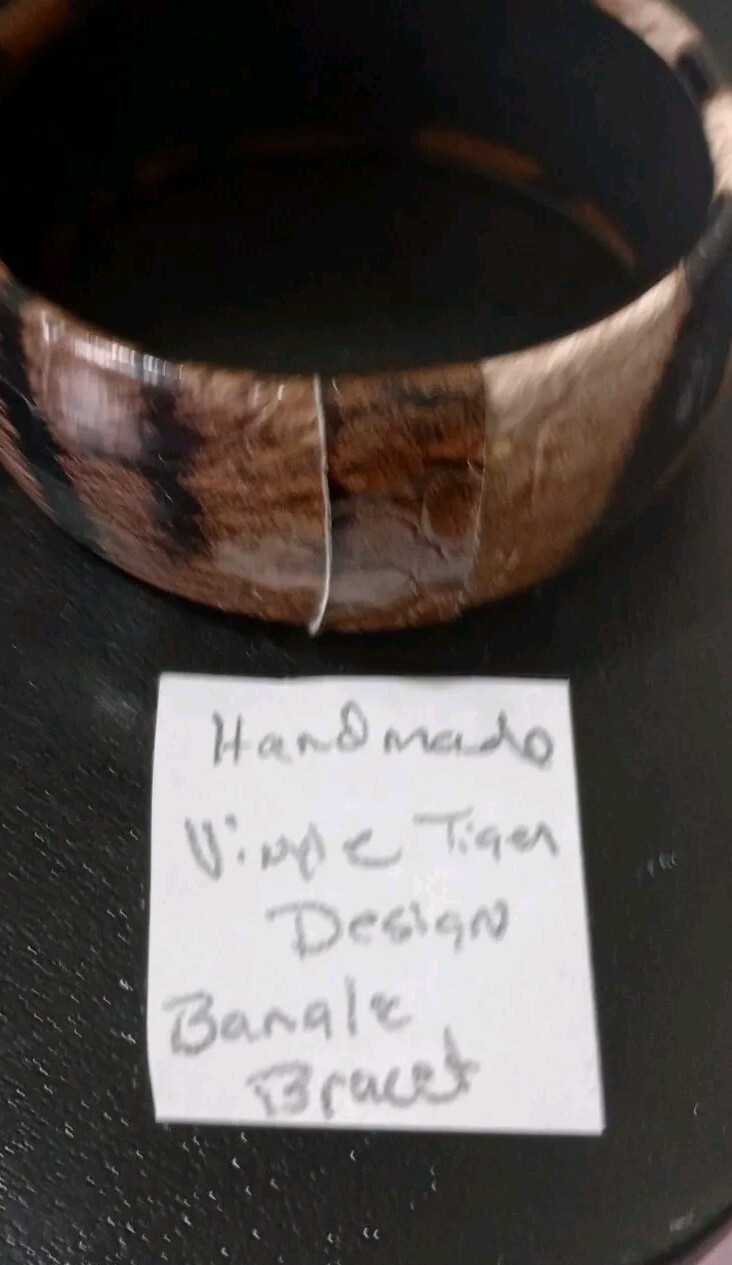 Black Brown Tiger Design Vinyl Bangle Bracelet