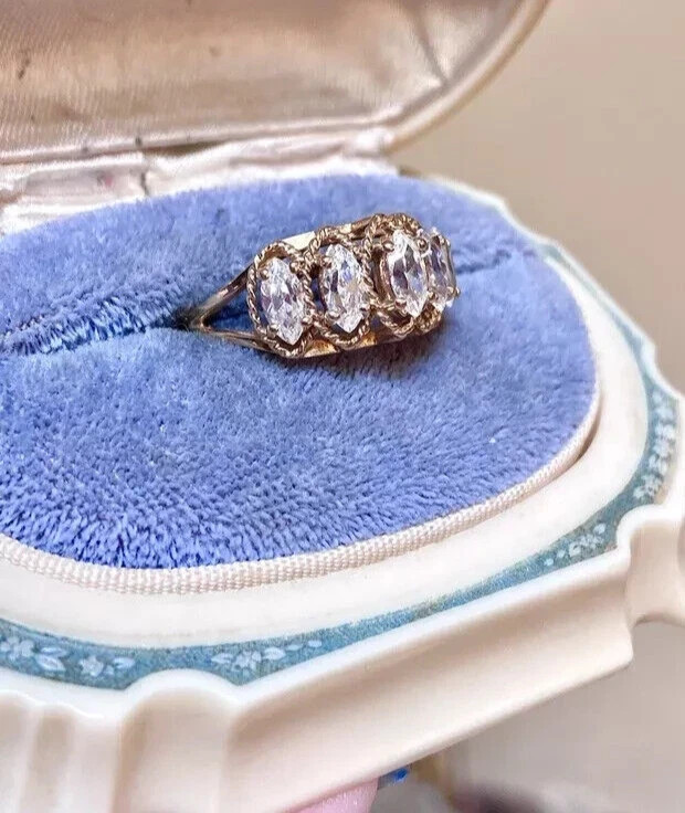 3Ct Marquise Cut Real Moissanite Band Wedding Ring 14K Yellow Gold Plated Silver