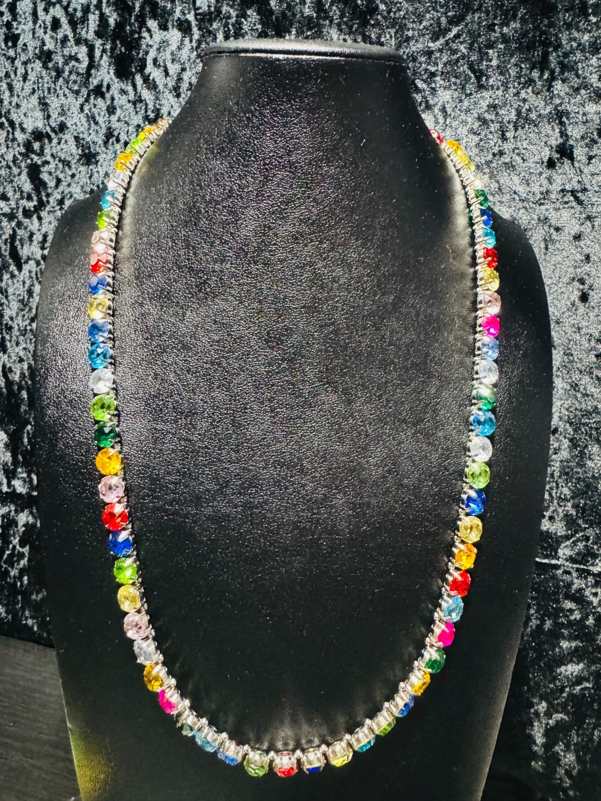 Tennis Necklace Multicolor 8mm Round Cubic Zirconia, Rhinestone, Crystal 23.5 in