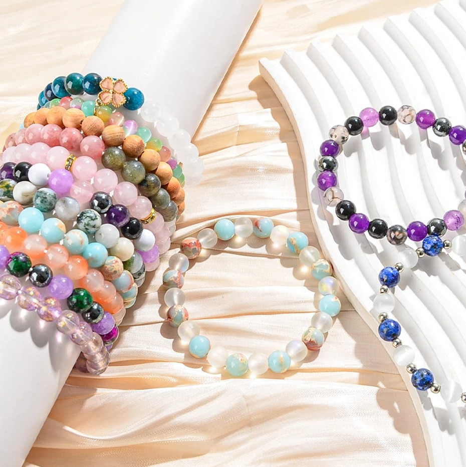 Random Color 5pcs Natural Stone Beaded Bracelets Set Multicolor Jewelry NEW
