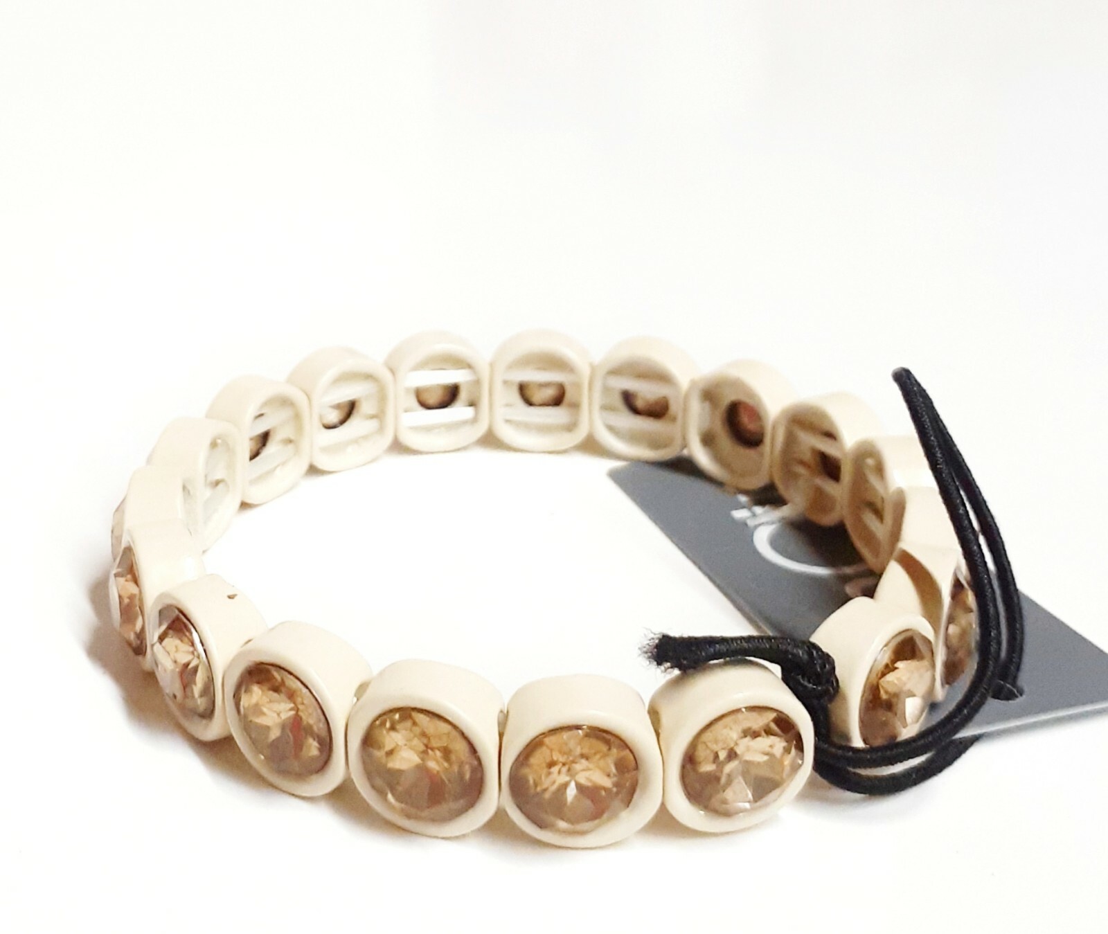 Noir Jewelry Colorful Crystal Brulee Stretch Bracelet Ivory Gold One Size NWT