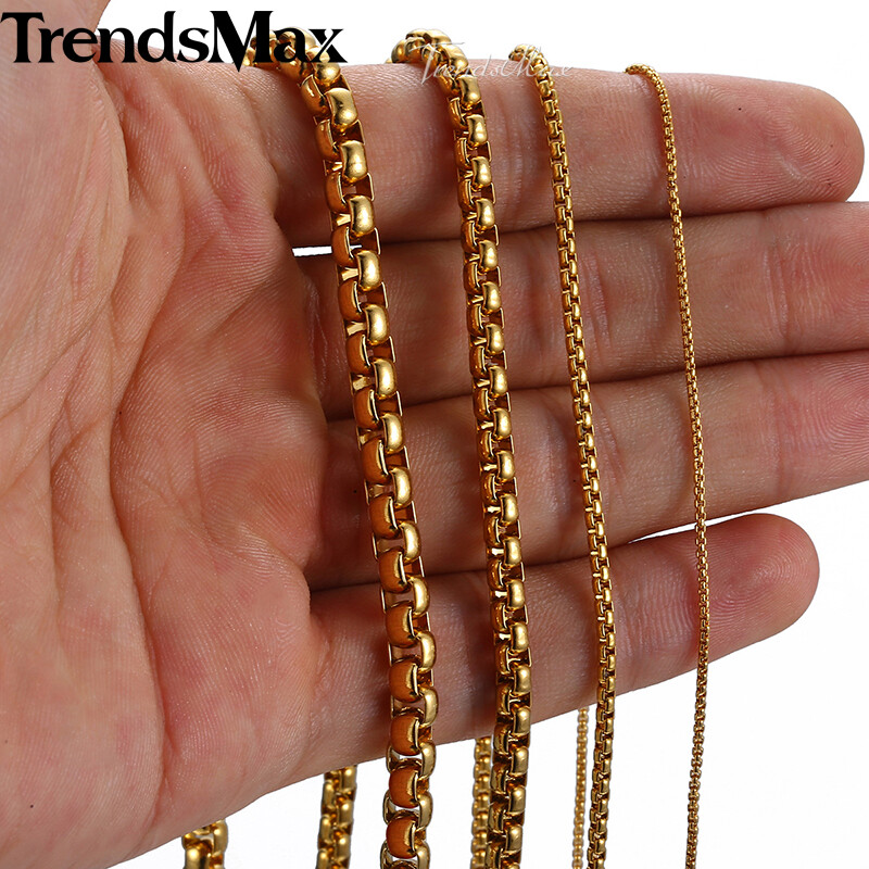 2/3/4/5MM Round Box Link Chain Necklace Gold Plated Choker 16-36″ For Men Women