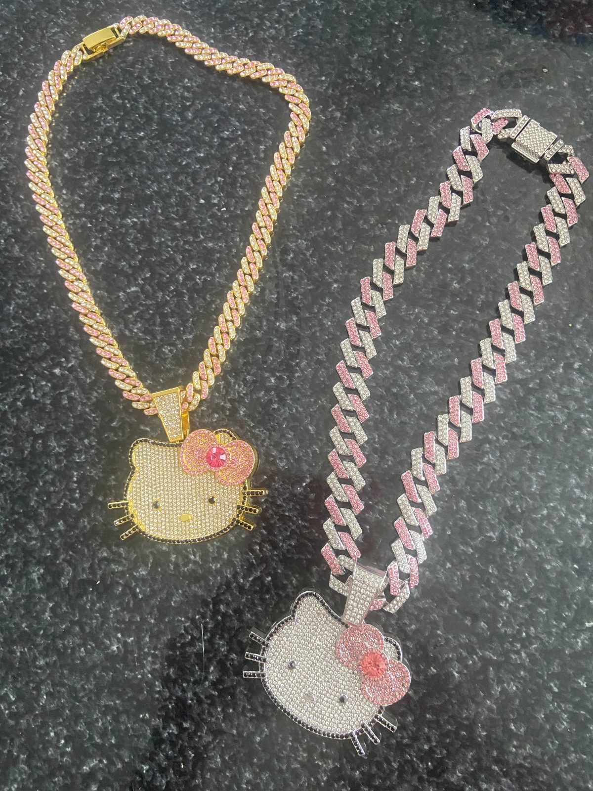 Hello Kitty Iced Out Pendant Chain Necklace Gold/Silver Hip Hop Bling New