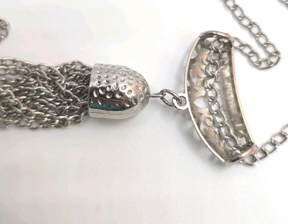 27-inch Silver Tone Estate Chain With Open Work Bar And Chain Tassel