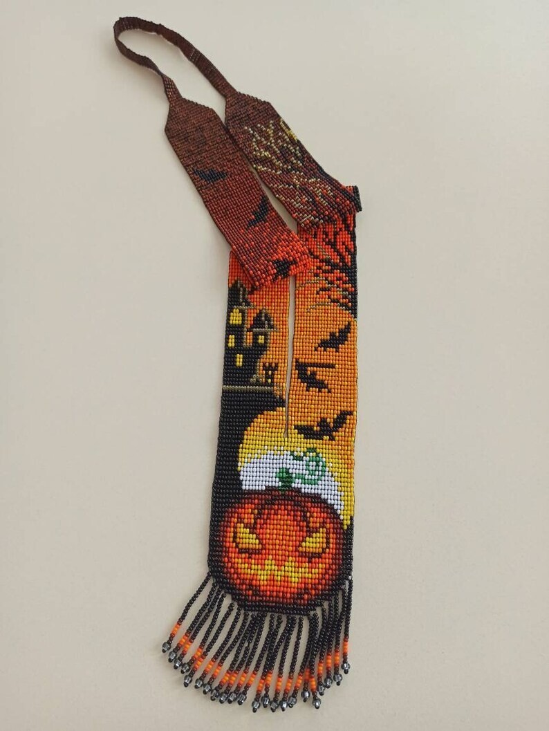 Helloween Handmade Necklace Seed Bead Boho American Style Beaded Multi Strand