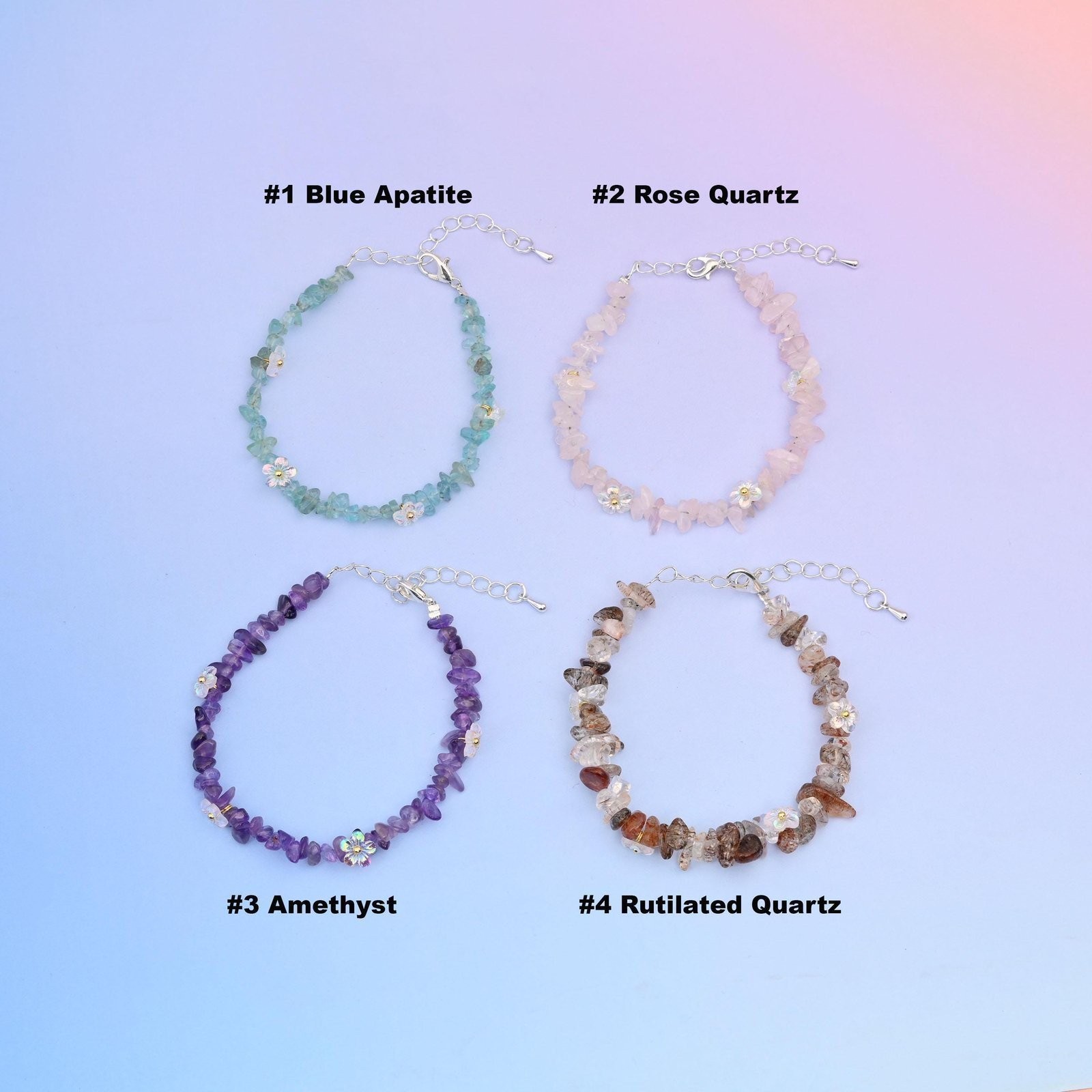 Natural Chip Gemstone Bead with Flower Bracelet