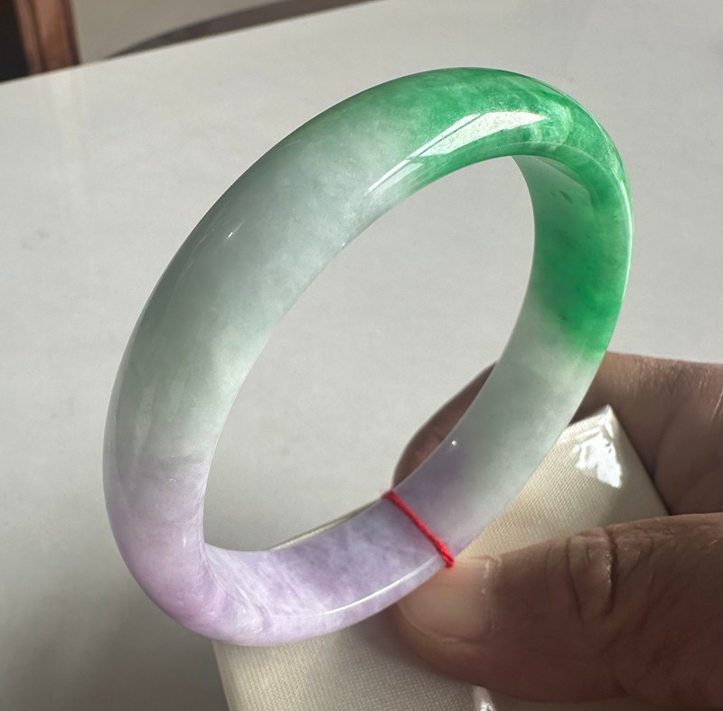 Natural Grade A Ice Lilac Lavender Green Burma Jade jadeite bracelet bangle 61MM