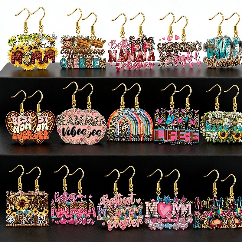 15 Pairs of Acrylic Mother’s Day Happy Earrings, Mother’s Day Commemorative Gift