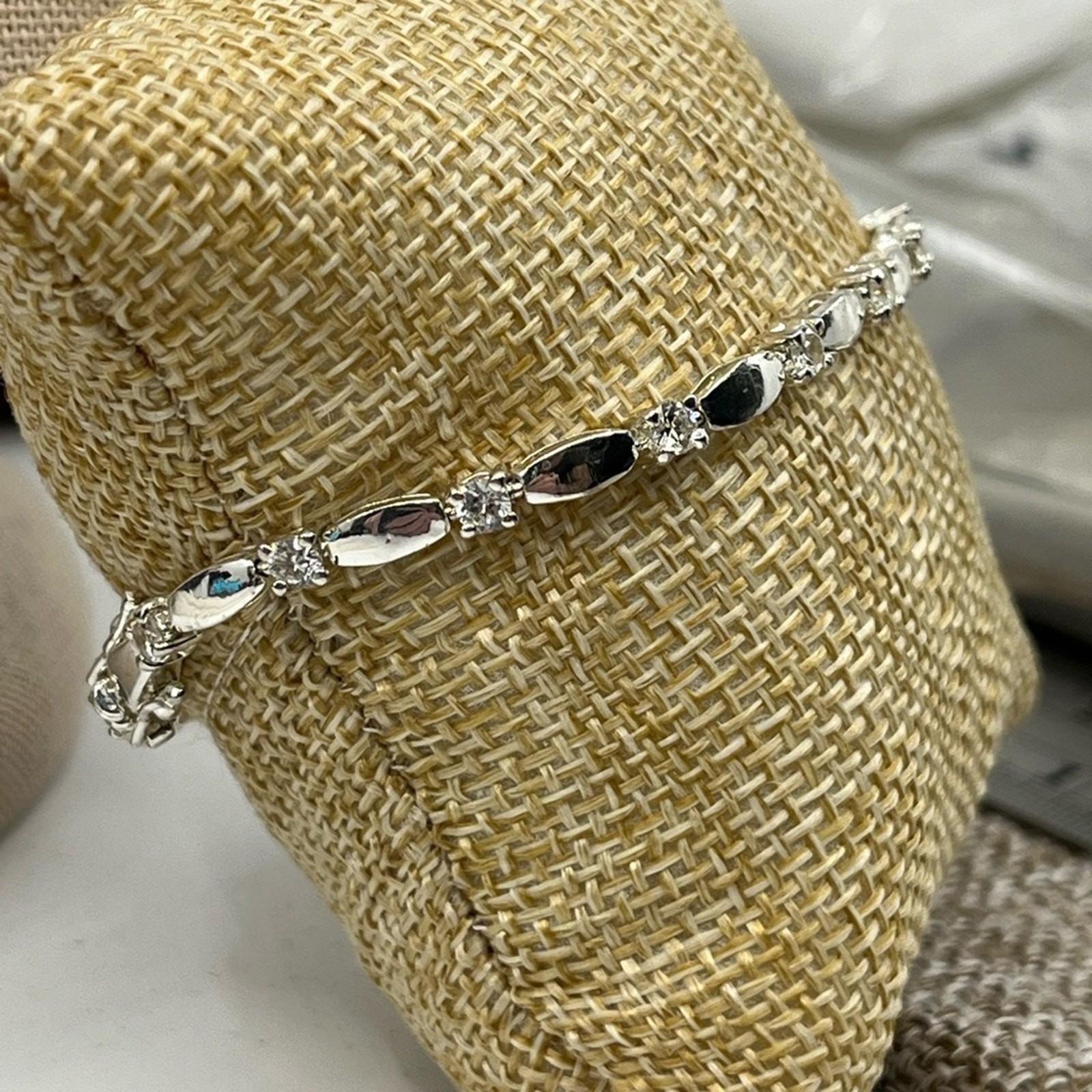 Vintage 7″ Sterling Silver Marquise & Round CZ Bracelet
