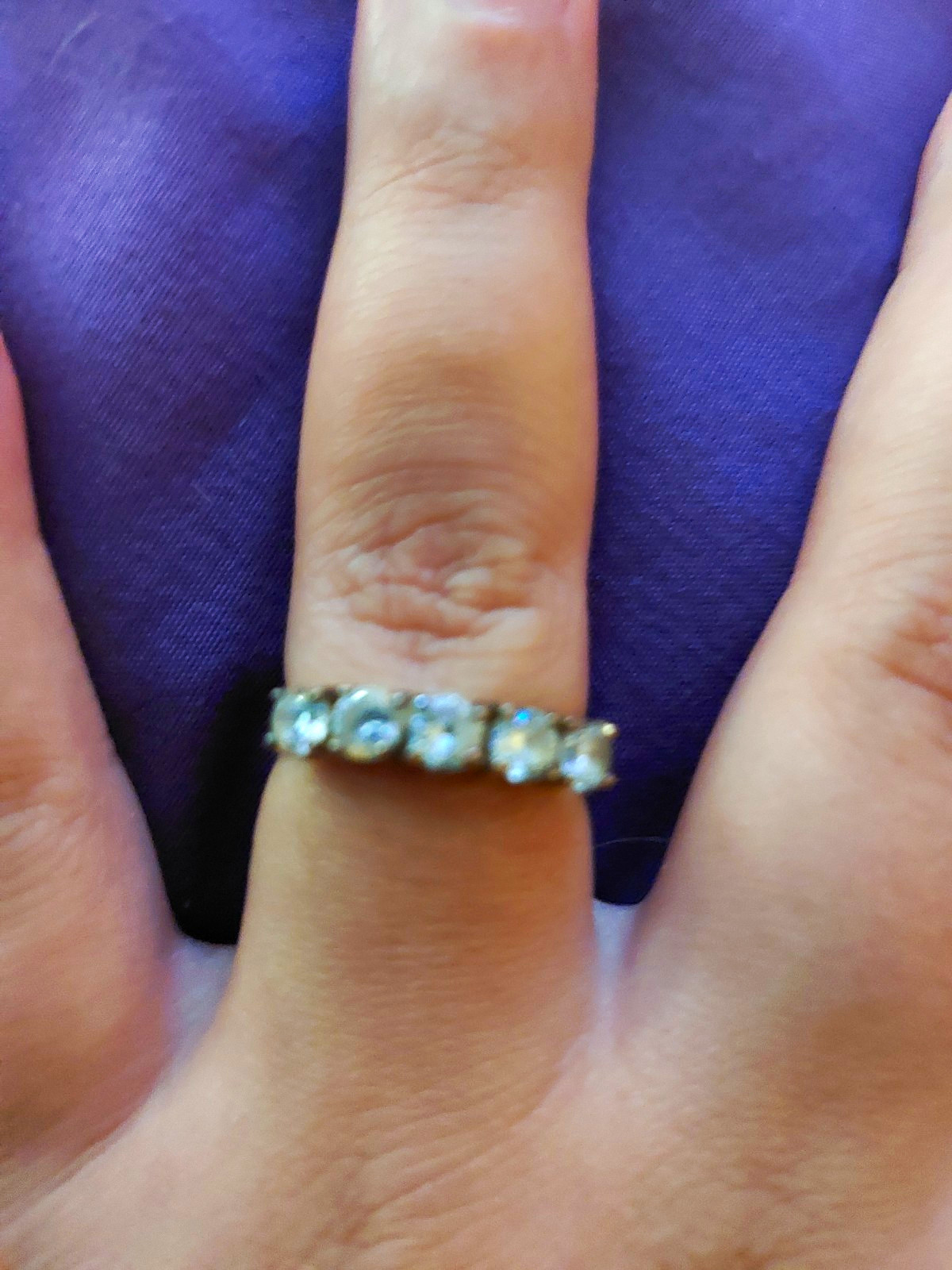 Gold Tone Stackable Band Ring Size 8 Prong Set 5 Round Clear White Stones