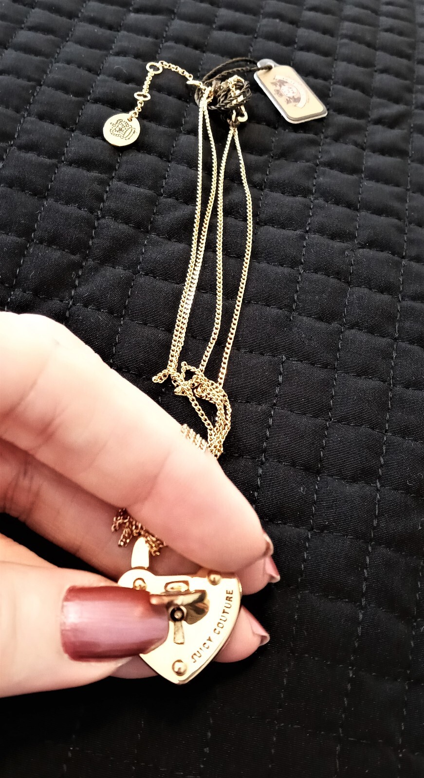 Vintage Juicy Couture Dual Strand Gold Plated Heart Padlock Necklace New in Box