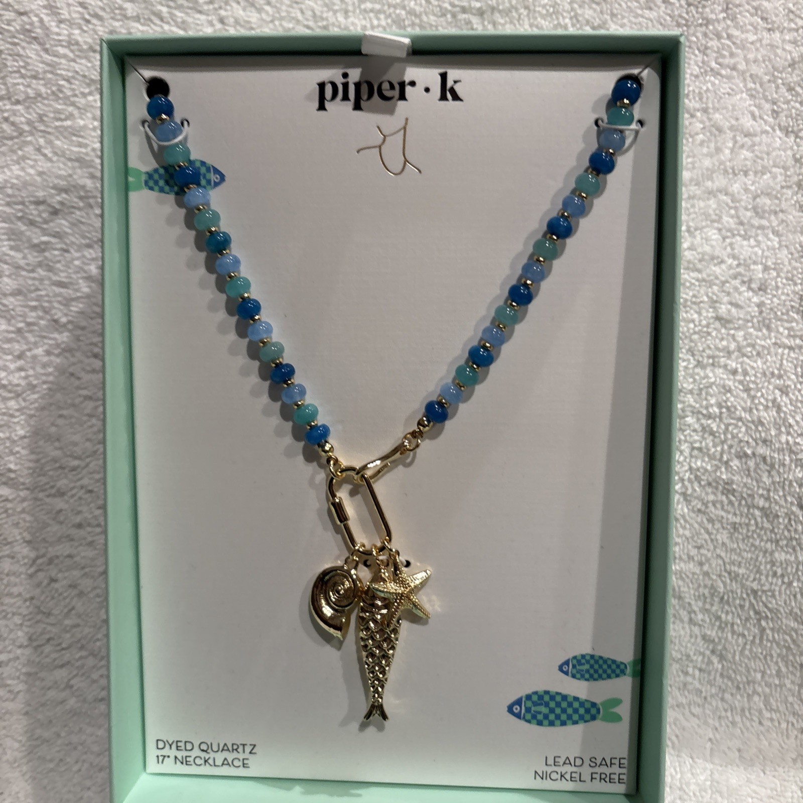 Piper K Women Beach Theme Necklace W Detachable Pendant Star Fish Blue And Gold