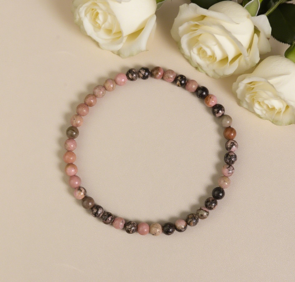 4mm Rhodonite Stretch Bracelet – Emotional Healing Stone for Self-Love